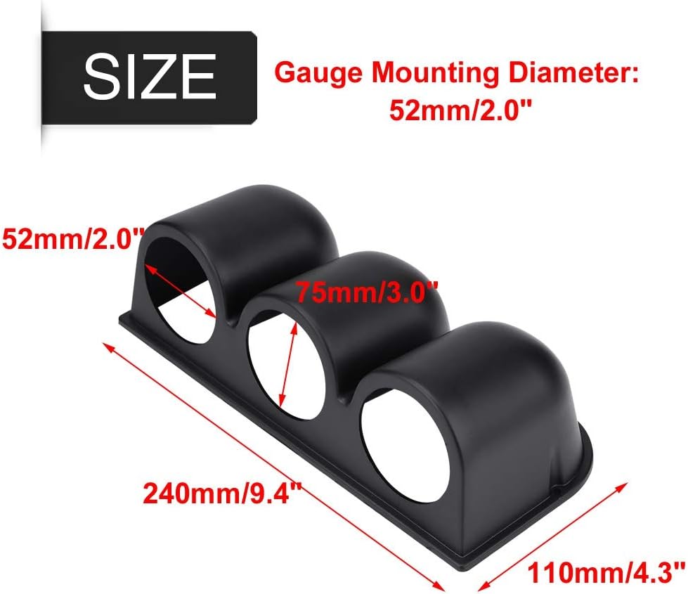 Aramox Universal Triple Gauge Swivel Dashboard Pod 52mm 2 3 Hole Triple Dash Gauge Console for Easy Monitoring