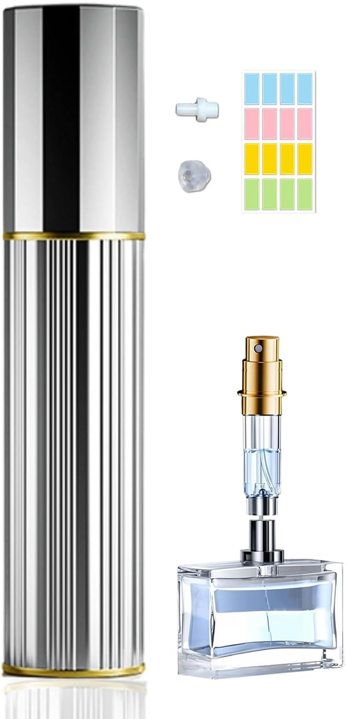 Travelofo 10ML Parfüm Abfüller, Parfümzerstäuber Nachfüllbar, Befülltechnik Ohne Trichter Leer Parfüm Zerstäuber Sprühflasche für Reise Handtasche Unterwegs (Silber)