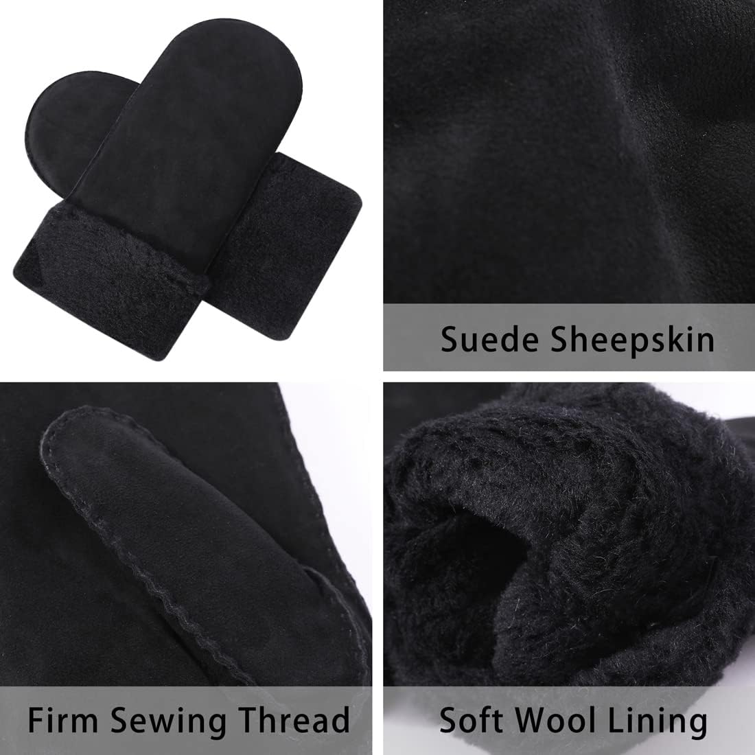 Harssidanzar Winter Mitten Gloves,Men Sheepskin Shearling Heated Warm Furry Cuff Mitten Gloves For Winter KM042US - Image 2