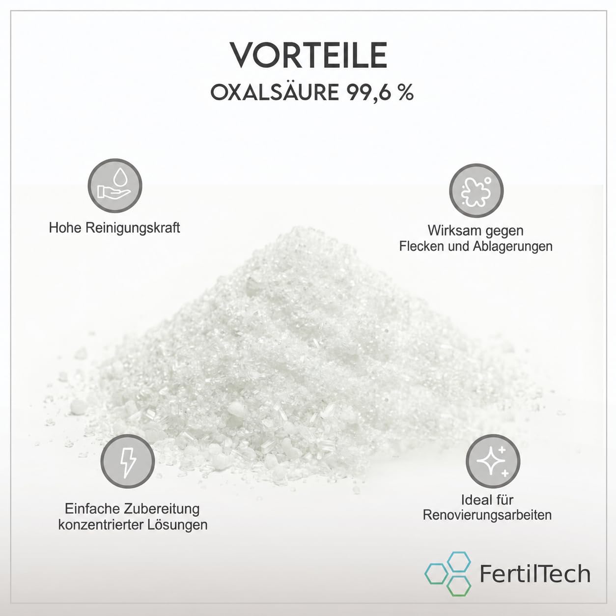 Oxalsäure 3 kg – Hochreines Kleesalz ≥ 99,6 % | Kraftvoller Reiniger für vergrautes Holz, Marmor, Aluminium, Metalle, Böden | Für Haushalt, Werkstatt, Renovierung, DIY
