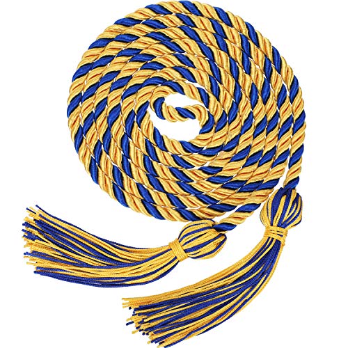 TecUnite Graduation Cords Honor 2026 Polyester Yarn Decorative Garland Twist Ties with Tassels for Bachelor Gown Graduation(Gold with Blue)