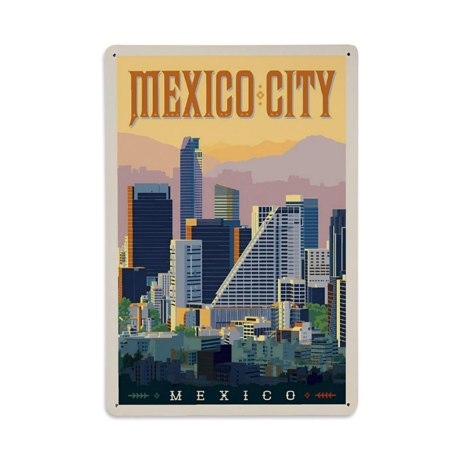 Vintage Travel Poster Mexico Mexico City Metal Tin Sign Wall Decor for Cafe, Club, Garden Metal Poster 8x12Inch
