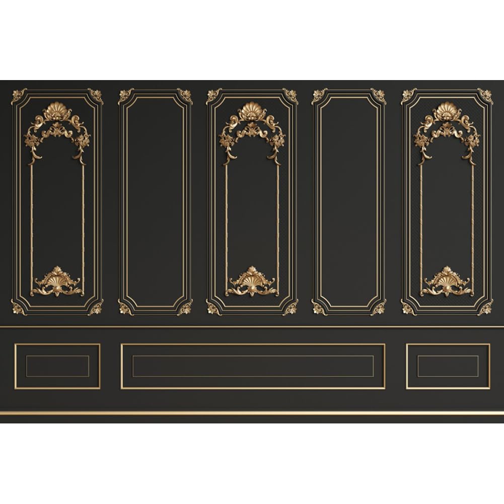 Leyiyi 10x7ft Gold Black Vintage Room Inside Backdrop European Frame Modern House French Castle Cementery Wall Retro Style Photo Background Cowboy Kids Birthday Portrait Studio Props Vinyl Wallpaper