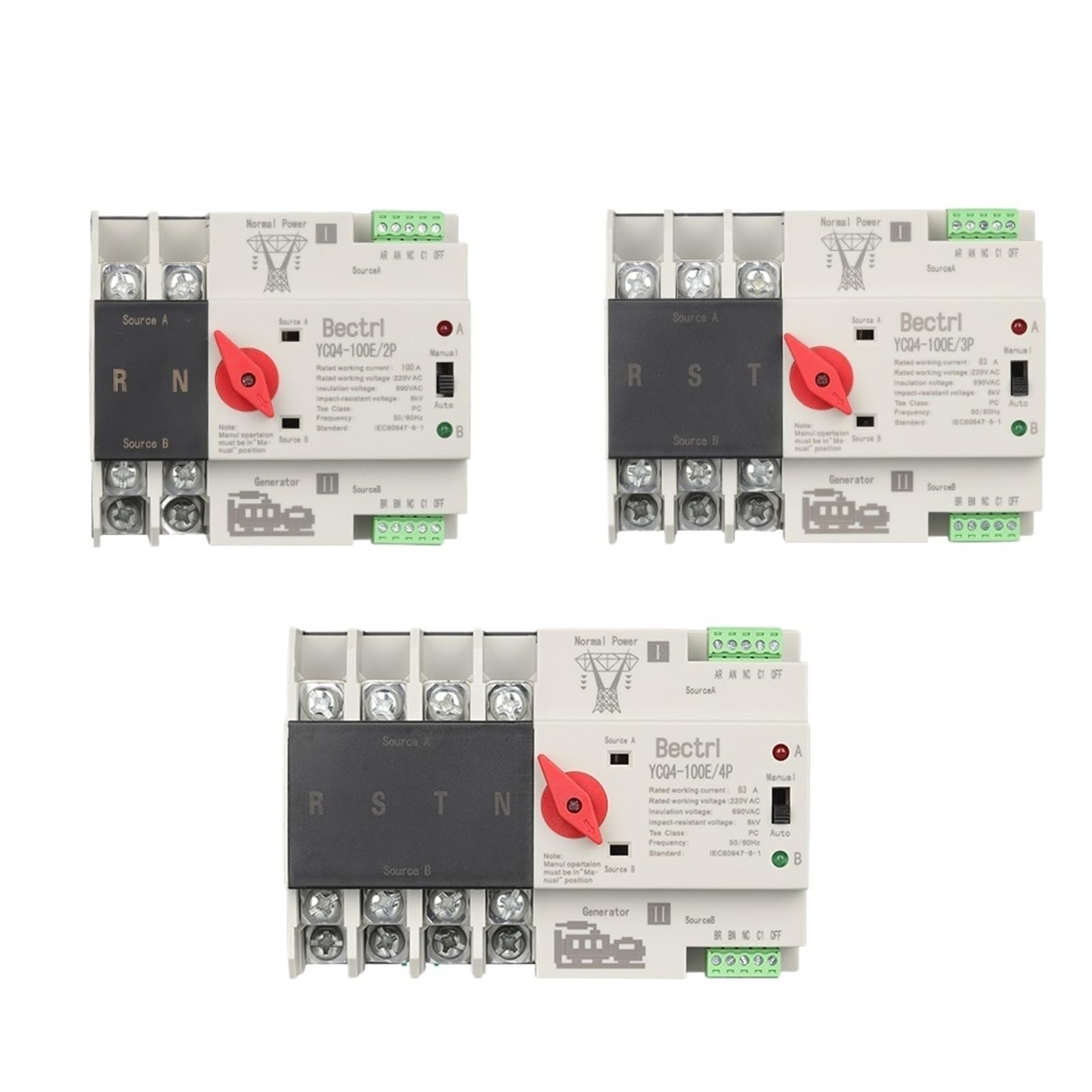 GVBAEPIEO 2P 3P 4P Din Rail ATS Dual Power Automatic Transfer Switch Electrical Selector Switches Uninterrupted(100a,4)