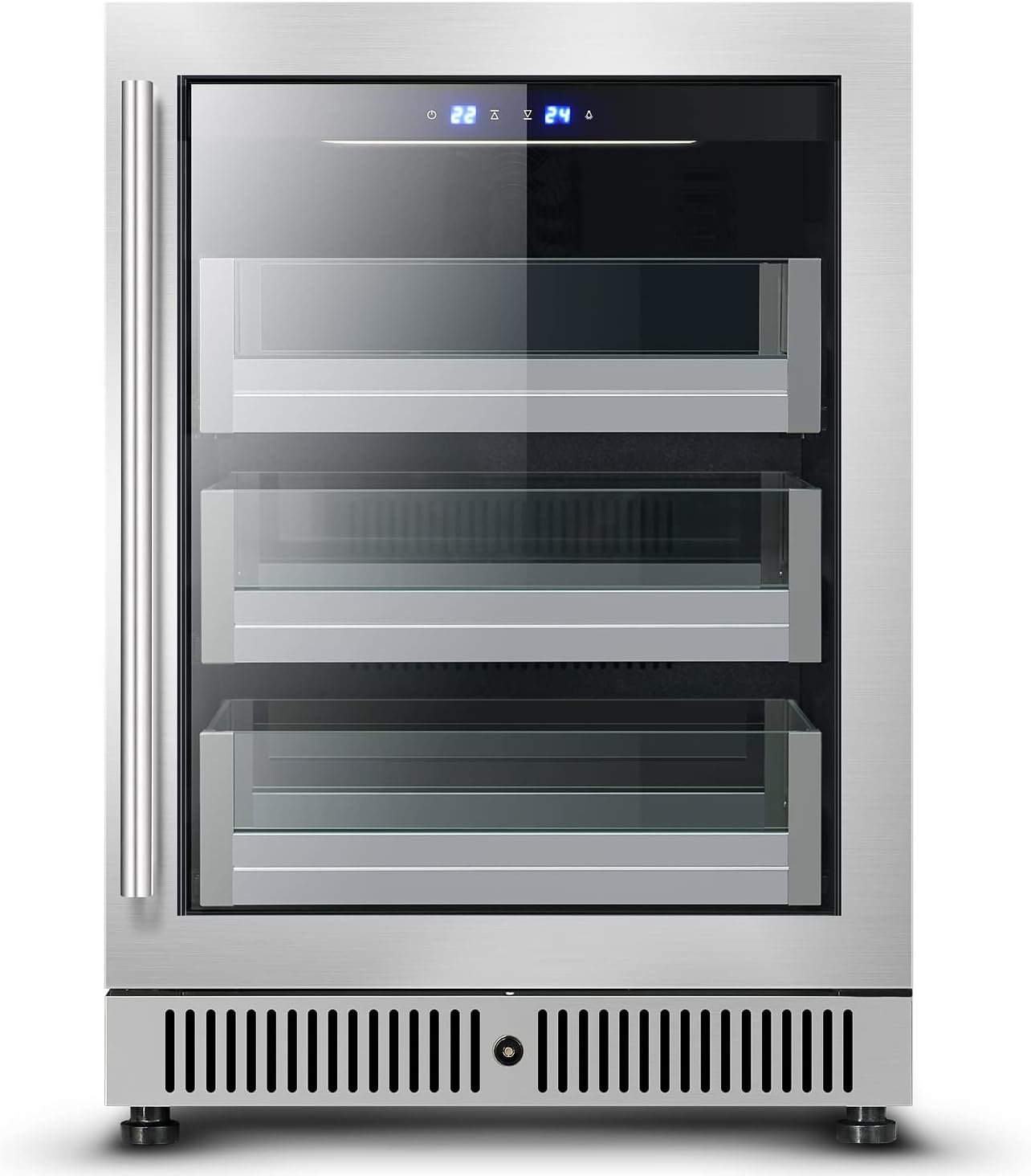 Vesgolden 24" Undercounter Mini Refrigerator Beverage For Home Kitchen Fridge Seamless Built or Freestanding Hidden Hinged Glass Door Freezer Great for soda, beer, wine and juice coolers.