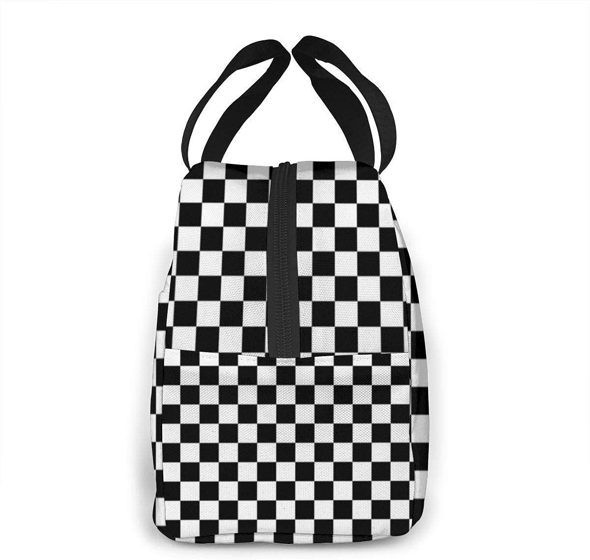 Lunch Boxes - Black & White Checkered Reusable Insulated Cooler Bag - Water-Resistant Thermal Meal & Snack Bag - Image 3