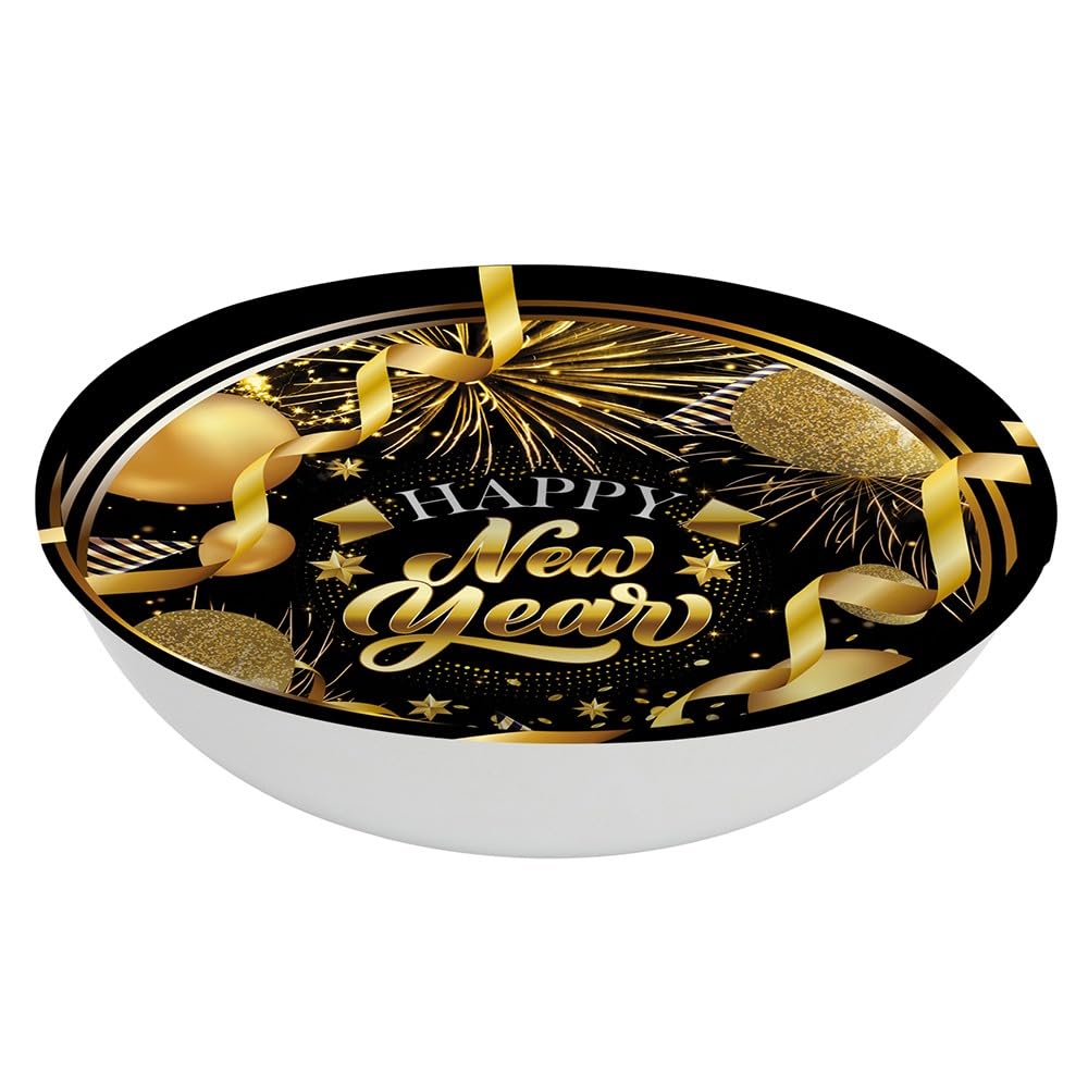 FIESTAS GUIRCA | Reusable New Year Bowl (12.6 in) - Table Decoration for New Year Parties and Festive Celebrations - Ideal for Elegant and Festive Events - Black and Gold