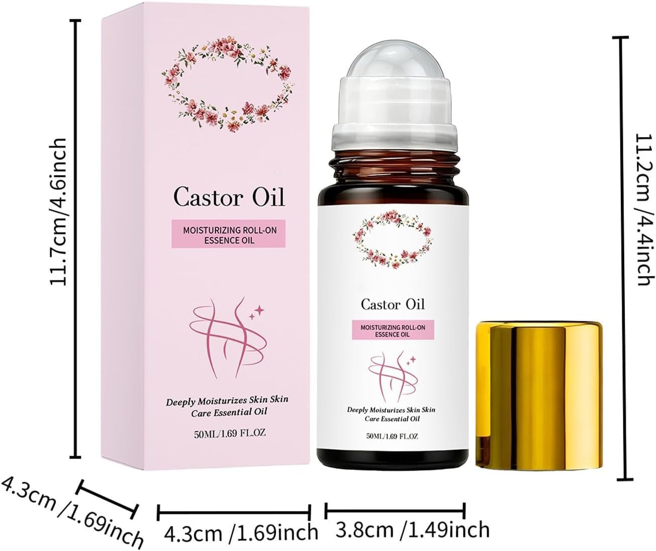 Różowy kwarcowy wałek kulkowy z olejem rycynowym, organiczny olej rycynowy tłoczony na zimno, delikatny masaż poślizgowy, kojący olejek nawilżający, odżywiany, rozjaśniający (5 szt.)