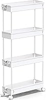 SPACEKEEPER 4-Tier Slim Rolling Storage Cart - Narrow Bathroom Kitchen Organizer with Lockable Wheels & Hooks, White
