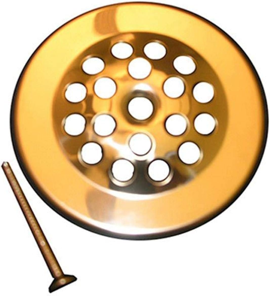LASCO 03-1365 Bathtub Shoe Drain Cover with Screw, Polished Brass Finish