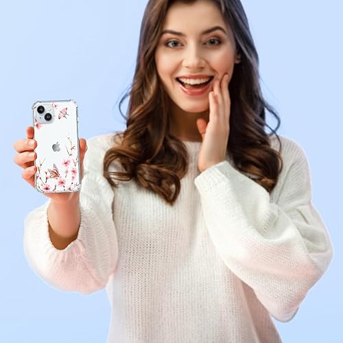 Miniatura 7 de Hi Space Funda compatible con iPhone 15 Plus, diseño de patrón de flores, transparente floral para mujer para iPhone 15Plus, funda protectora a