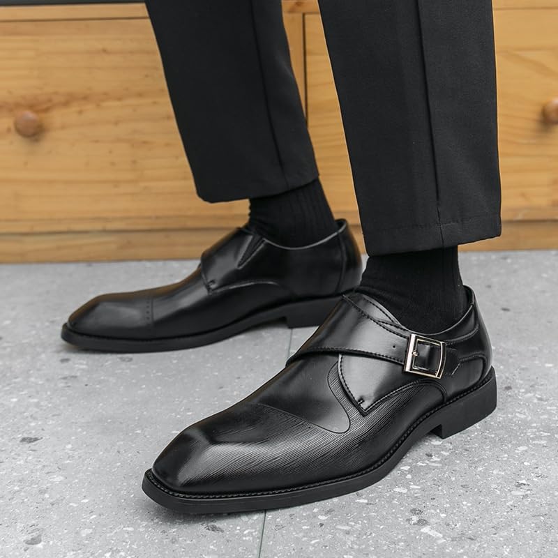 Men's Dress Leather Shoes, Leather Square Toe Oxford Derby, Monk Buckle Slide-in, Driving, Comfort, Party, Wedding2