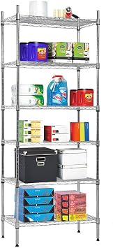 NSF Wire Shelf Organizer 6 Wire Shelving Unit Metal Storage Shelves, Utility Commercial Grade Heavy Duty Height Adjustable Leveling Feet Steel Layer shelf Rack 1500 LBS Capacity-14x24x60,Chrome
