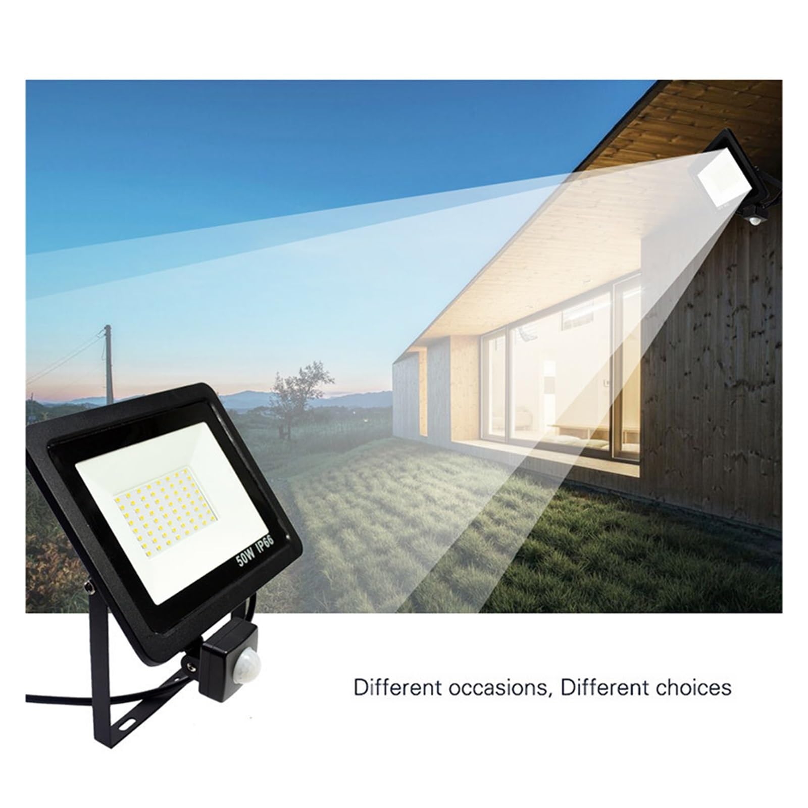 Foco LED para exteriores de 50 W con sensor de moto, impermeable, para jardín y calle, blanco frío, foco de proyecto para brid cuadrado