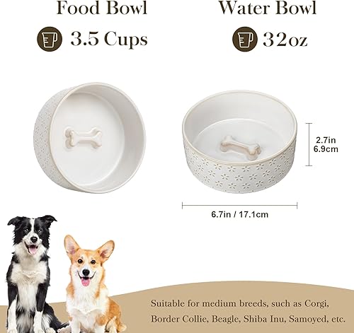 Miniatura 2 de MALACASA Cuenco de cerámica para perros, 3.5 tazas o 32 onzas, plato de agua para razas de mudium, cuenco para mascotas apto para lavavajillas y