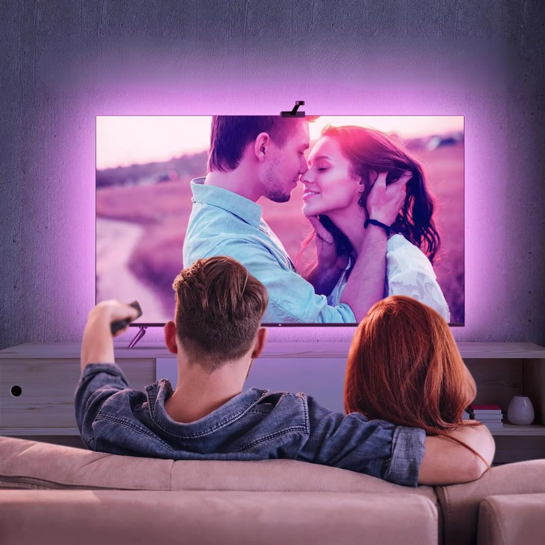 SPACE DOG Retroilluminazione TV LED Smart con fotocamera, sincronizzazione per TV da 140-165 cm, lunghezza 3,8 m, striscia LED TV Wi-Fi RGBICW, controllo vocale e app (3,8 m (per TV da 140-165 cm))