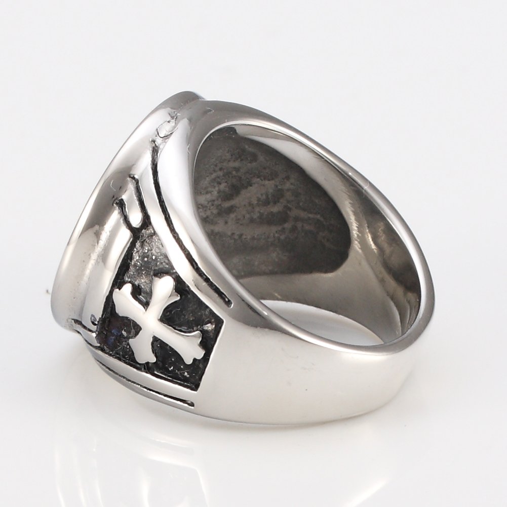 Ahley Men Stainless Steel Catholic St Benedict Exorcism Signet Ring Cross Band Ring