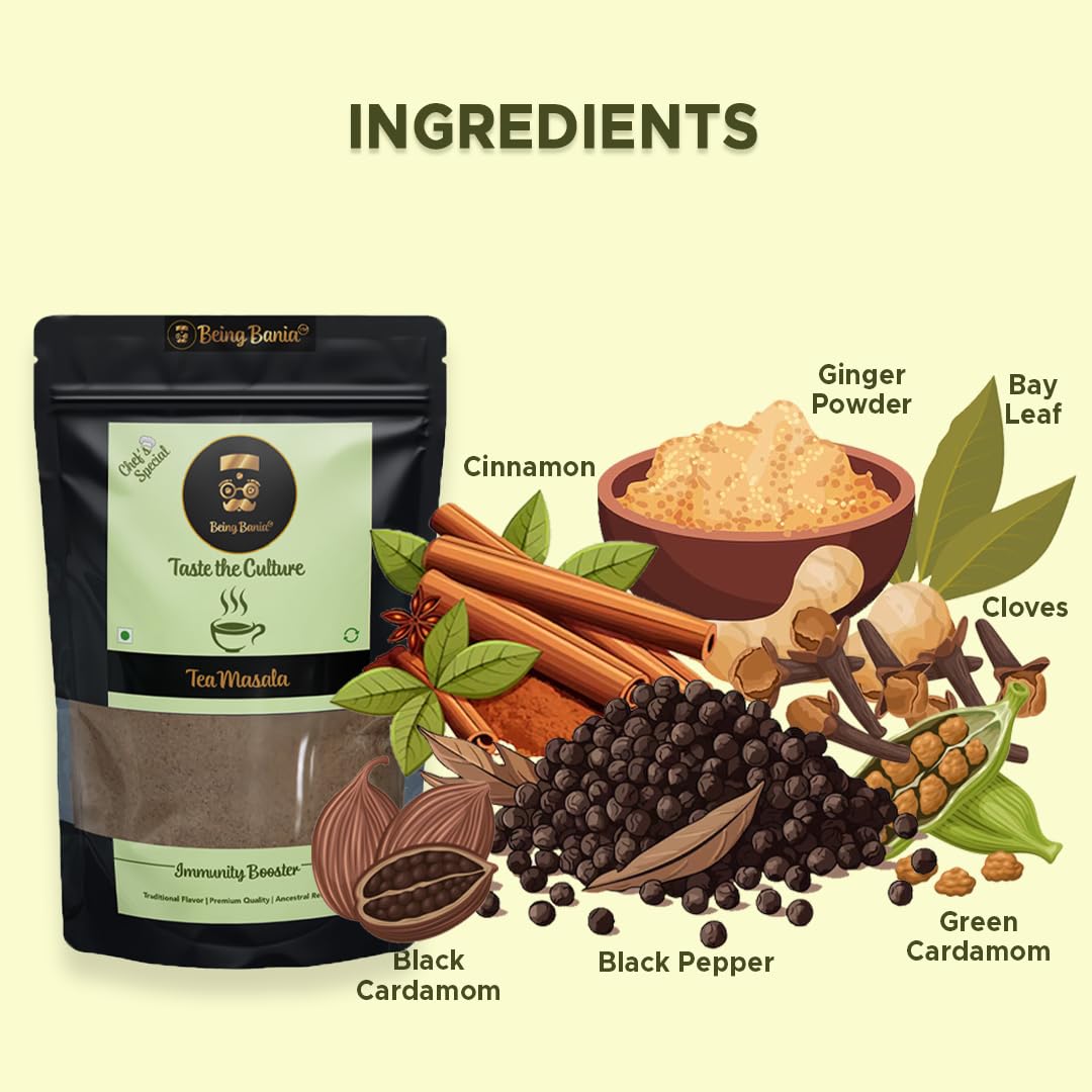 Being Bania Tea Masala 500 gm, Chai Masala Powder, 100% Natural and Premium Spices, Indian Masala Tea