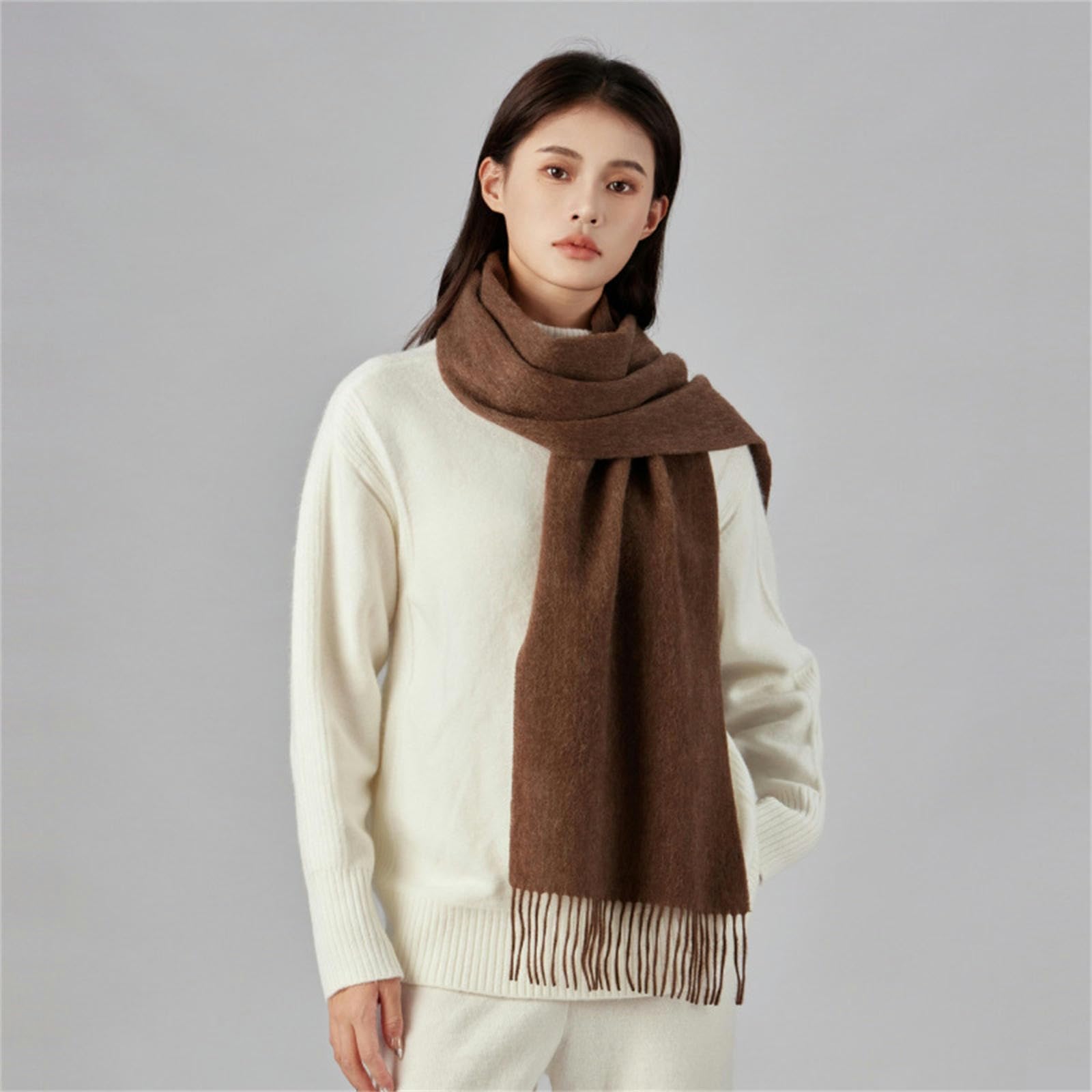 Schal Für Damen Winter Frau Form Wollschal Mode, Einfache Und Grundlegende Dicke Blase Shows-olivengrün-180 * 30 cm