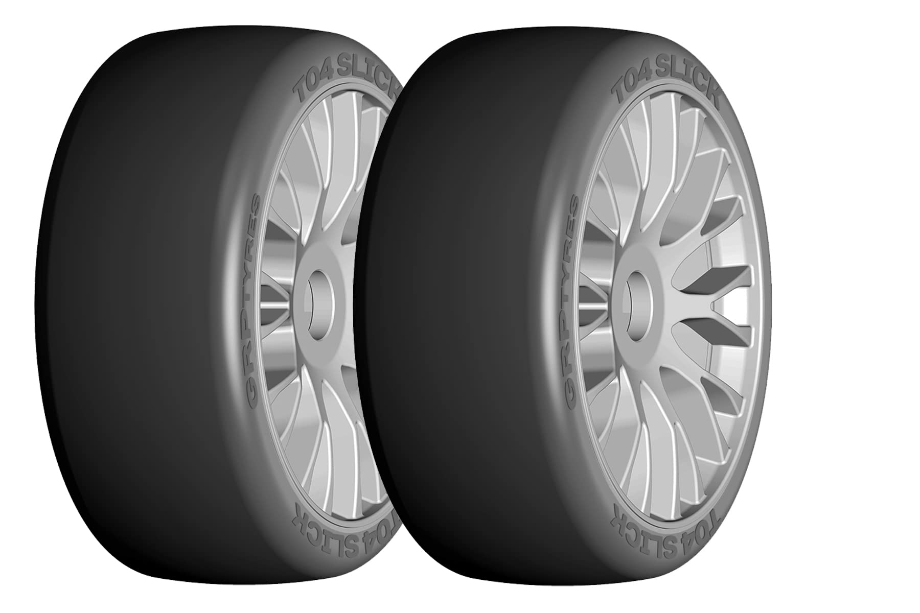 GRP GTK04-XB2 1:8 GT New Slick ExtraSoft Silver 20 Spoke Rubber Tires (2)