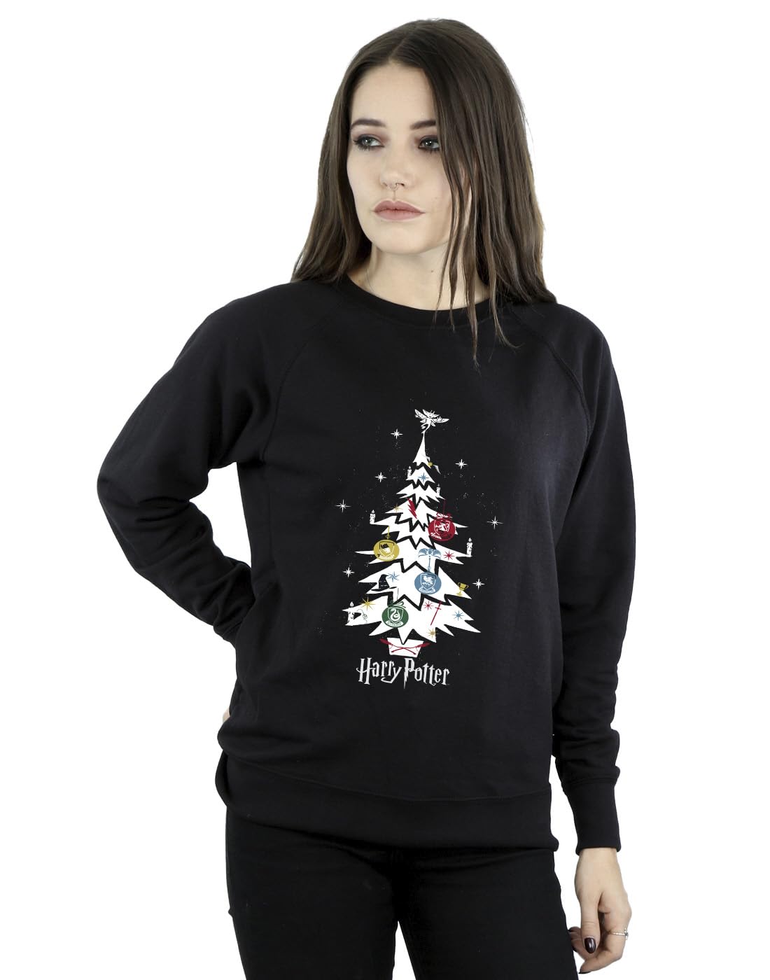 Harry Potter Women's Black Christmas Tree Sweatshirt In Large