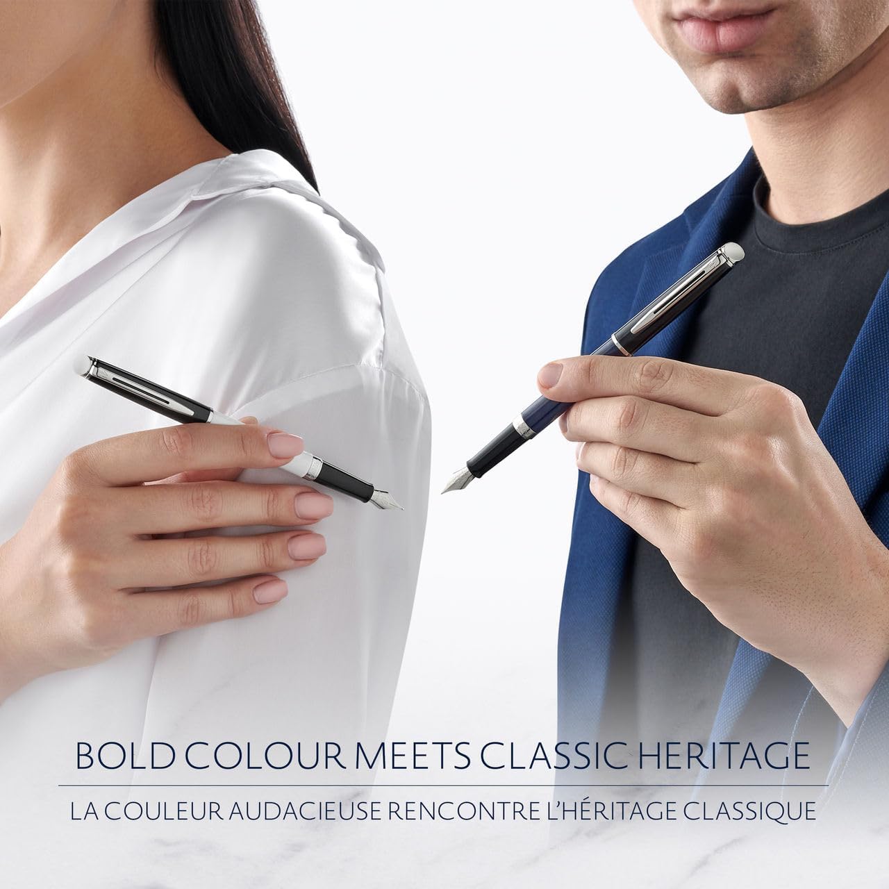 Waterman Hémisphère Ensemble stylo plume et stylo à bille avec gravure, kit d'écriture de luxe, personnalisable, comme cadeau d'anniversaire, d'anniversaire et de Noël, bloc noir et bleu