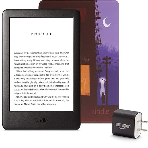 Kindle Essentials Bundle including Kindle, now with a built-in front light, Amazon Printed Cover, and Power Adapter