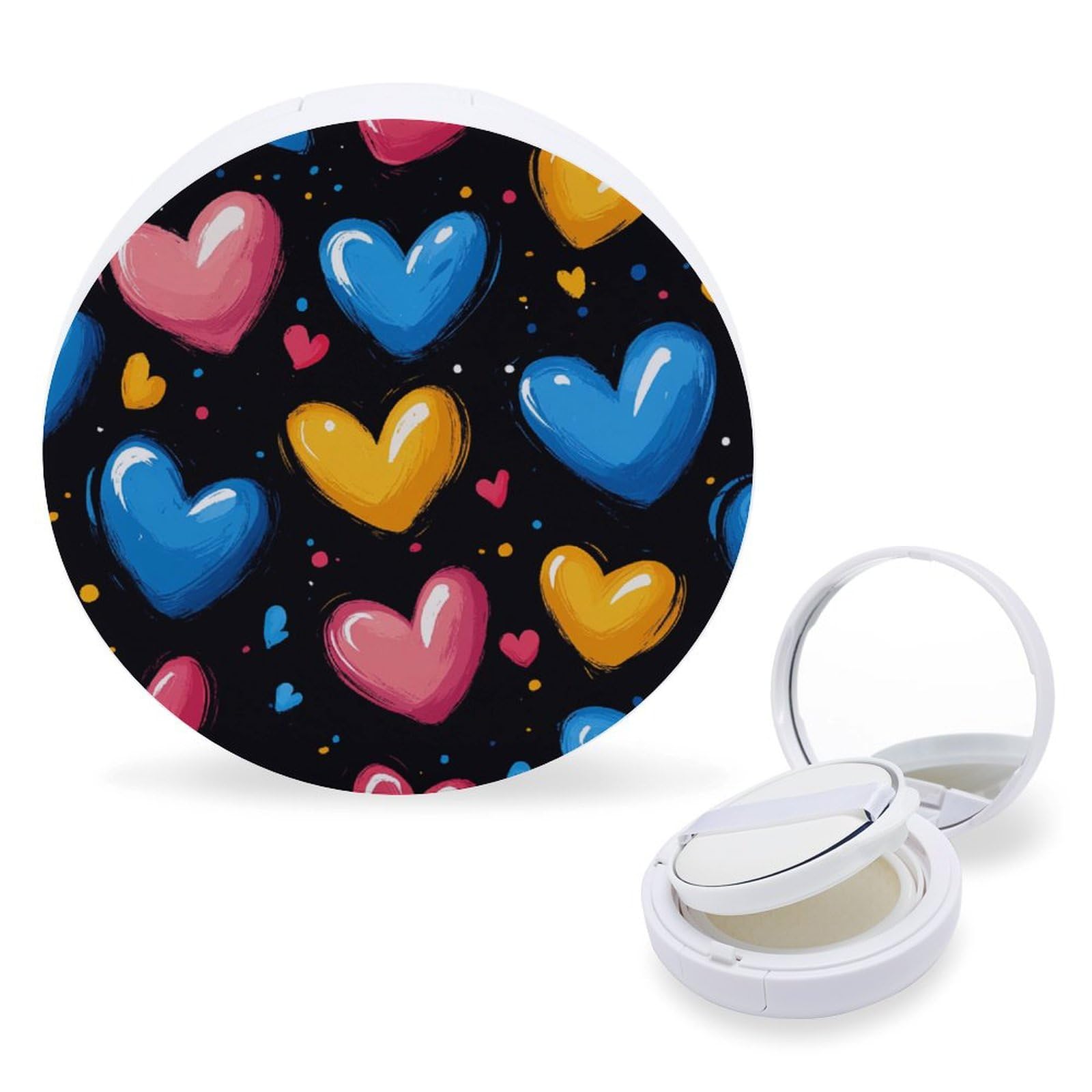 Hayyett Colorful Hearts Air Cushion Puff Box Portable Cosmetic Makeup Case Container,Loose Powder Foundation Container