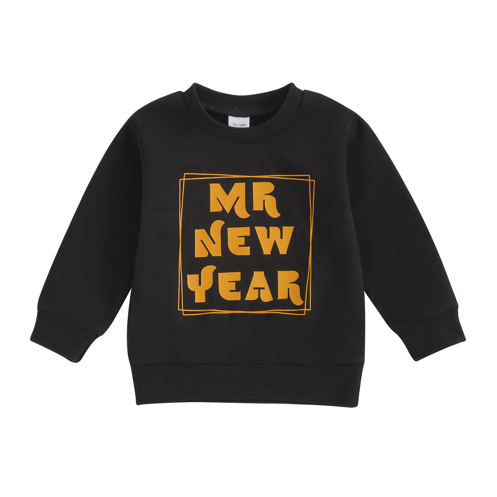 GINEVSAL Toddler Girl Boy New Year Clothes Letter Print Sweatshirts Crew Neck Long Sleeve Baby Pullovers Fall Clothes Top (Black, 18-24 Months)