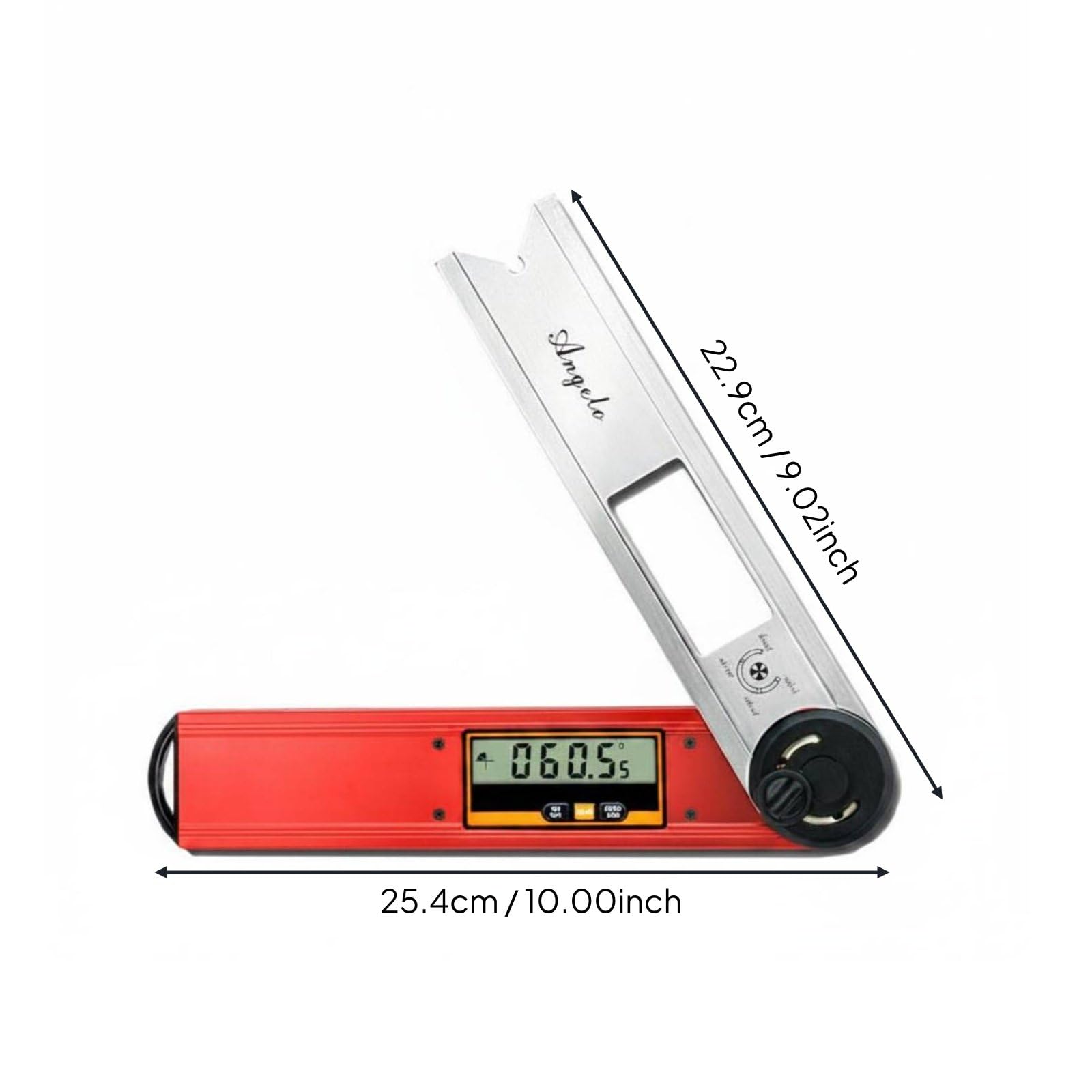 Almencla Medidor de Ángulo Digital Goniómetro Regla Transportador con Resolución 005° Inversión Automática de Dígitos Brazo de Acero Inoxidable Cuerpo de , Rojo , Ace-360h
