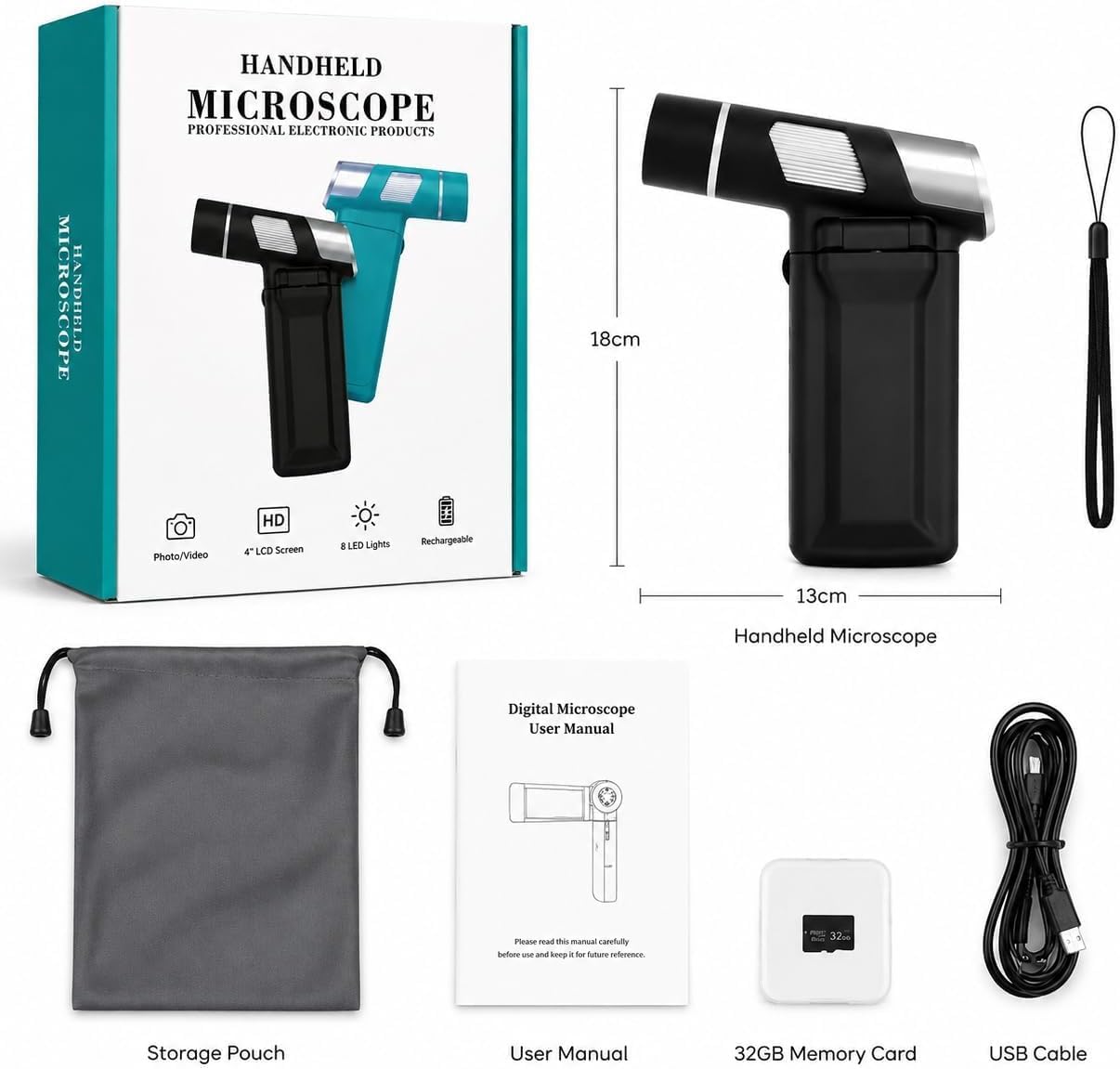 Cámara de microscopio digital USB 1000X, accesorio de cámara de microscopio de mano para inspección de laboratorio, color negro