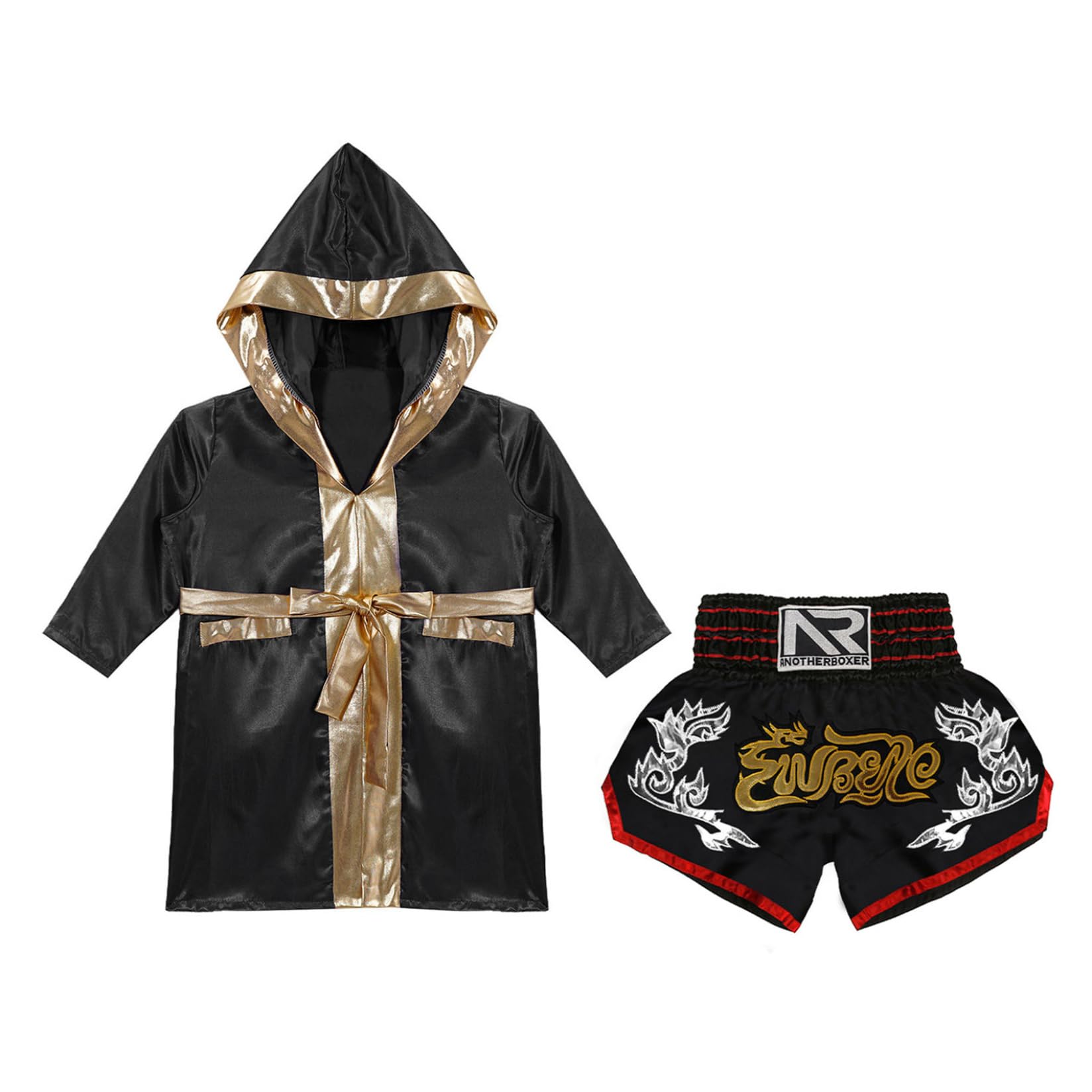 Runhomal Conjunto de pantalones cortos de boxeo para niño bata entrenamiento boxing MMA Muay Thai 9-10 Años