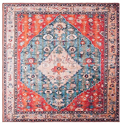 Tapete cuadrado 4 pies SAFAVIEH Tucson Beige y Azul miniatura 1