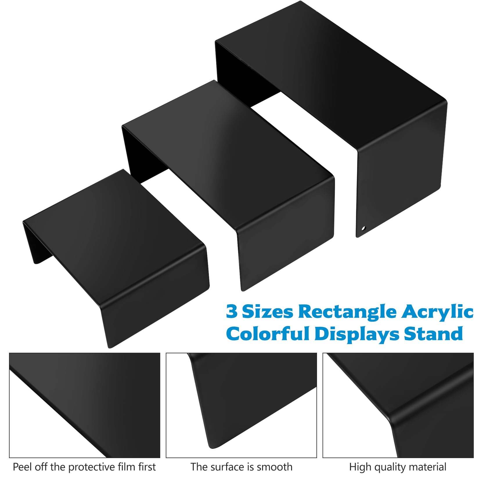 3 Pz Espositore Metallo Neri, Espositori in Metallo Rettangolari, Espositore Esposizione Supporto, Alzate di Display in Metal per Figure Cupcake Dessert Profumi Tavolo(3 Misure)