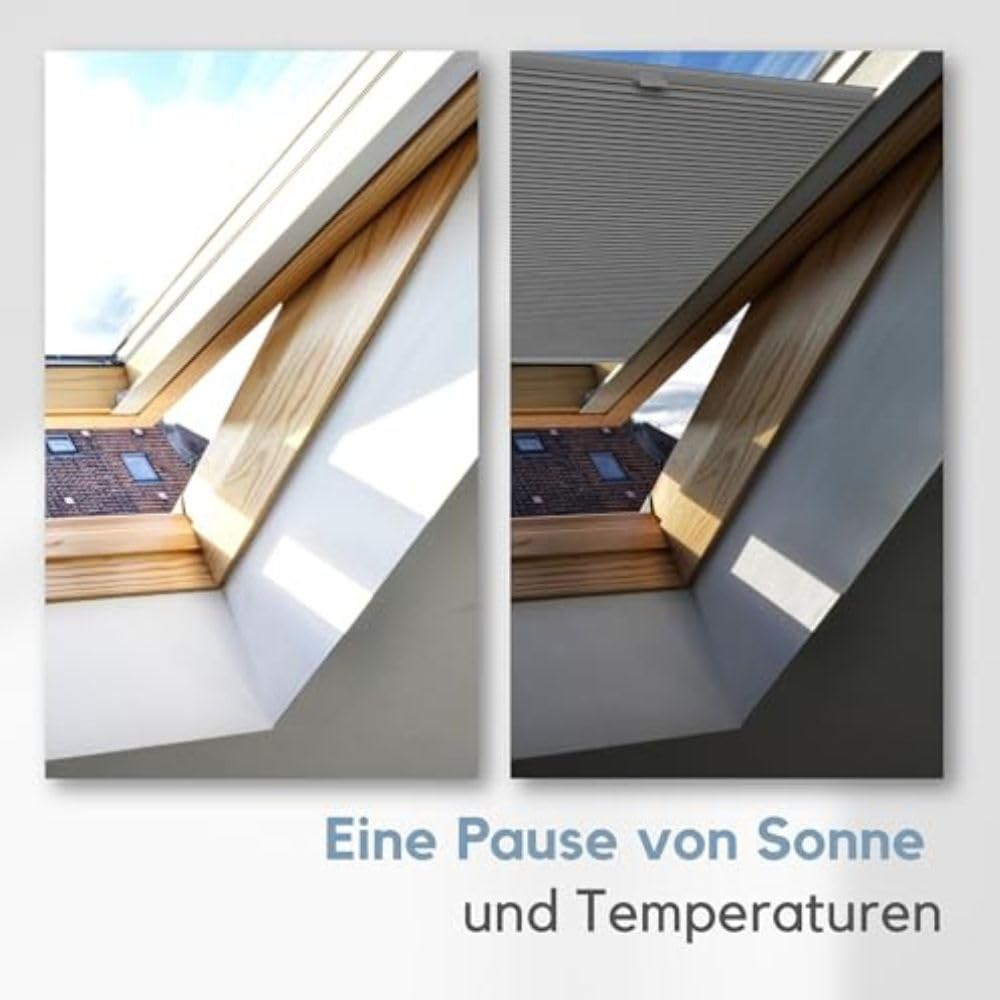 Wabenplissee Dachfenster - Maßanfertigung, 100% Verdunkelung, Thermo-Isolierung, Einfache Montage, Up&Down System, Breite 30-120 cm, Höhe 50-149 cm, 6 Stofffarben, 3 Profilfarben