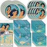 Unique Aladdin Dinnerware Bundle Officially Licensed by Unique | Napkins & Plates, Table Cover | Great for Kids Birthday Party, Animated Theme, Disney Celebration