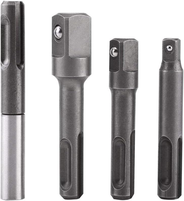 4 pcs SDS Plus Socket Adapter Set,1/4" Hex Socket Adaptor 1/4" 3/8" 1/2" Impact Socket Extension Connector Power Drill Bit Adapter