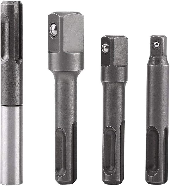 4 pcs SDS Plus Ensemble d'adaptateurs pour socket, 1/4" de jarret à 1/4 " 3/8" 1/2" d'extension de prise d'impact carré