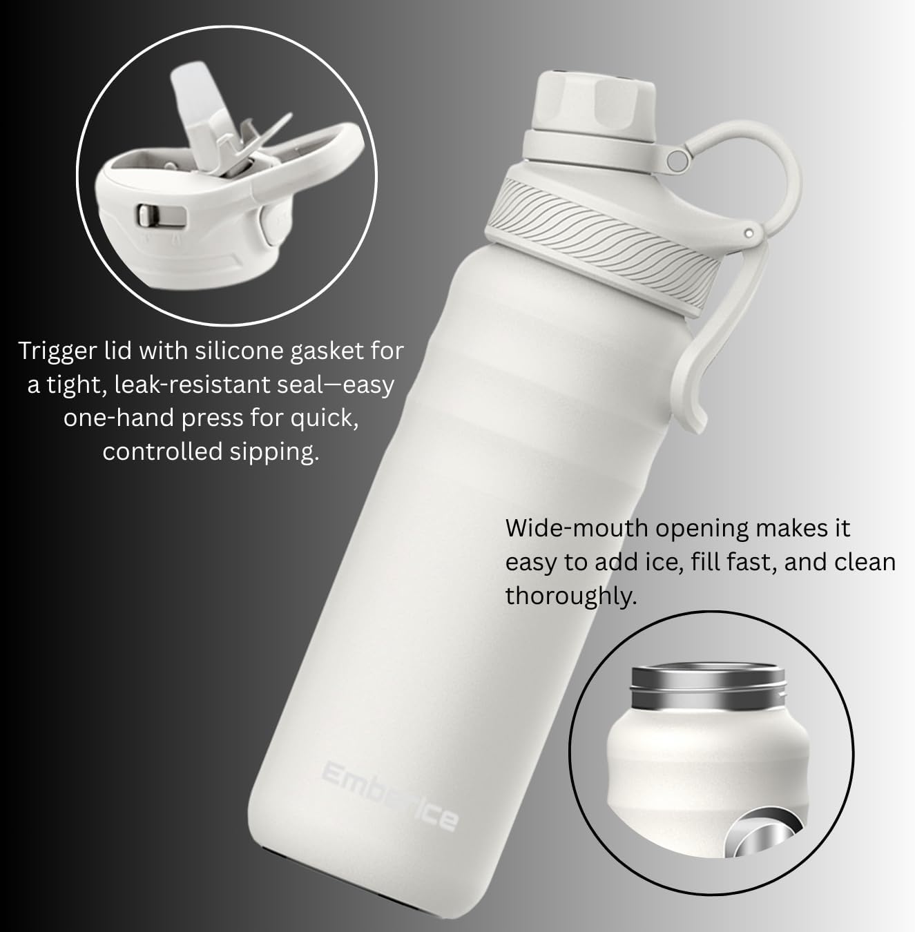 EmberIce double wall Insulated Stainless Steel Water Bottle with Straw, Lid, 12hr Hot and 24hr Cold Drinks, 24 oz (White, 24 oz)