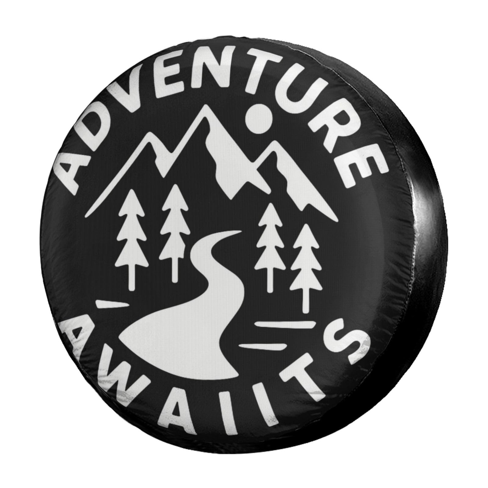 Dujiea Black Adventure Awaits Spare Tire Cover, Universal Wheel Tire Cover Waterproof Dust-Proof Tire Protectors for Trailer Rv SUV Truck Camper and Many Vehicle 14 15 16 17 Inch