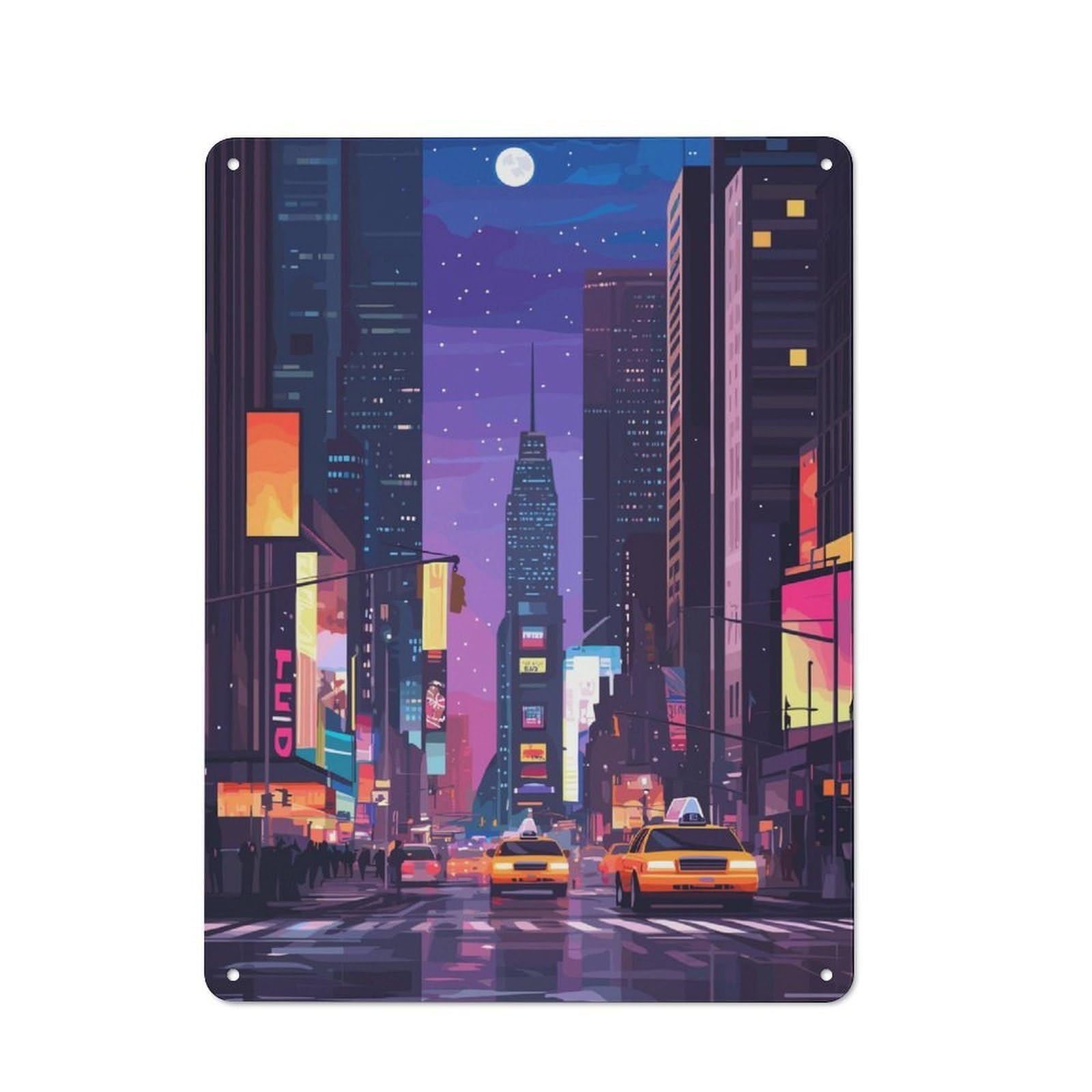 Junmoney Nighttime Cityscape Vintage Metal Sign 40X30cm For Workshop Wall, With Clear Vintage Wall Decor Character