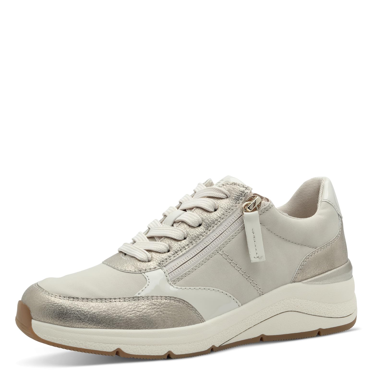 Jana Women’s Flat Sneakers with Zip Vegan, Beige/Gold, 7,5 UK