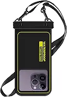 Bolsa de telefone à prova d'água flutuante, capa de telefone IP68 à prova d'água para iPhone 16 Pro 15 14 13 12 11 Pro Max Samsung Google, bolsa seca com cordão ajustável, até 6,7 polegadas preta