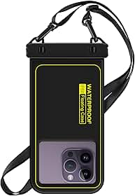 Bolsa de telefone à prova d'água flutuante, capa de telefone IP68 à prova d'água para iPhone 16 Pro 15 14 13 12 11 Pro Max Samsung Google, bolsa seca com cordão ajustável, até 6,7 polegadas preta