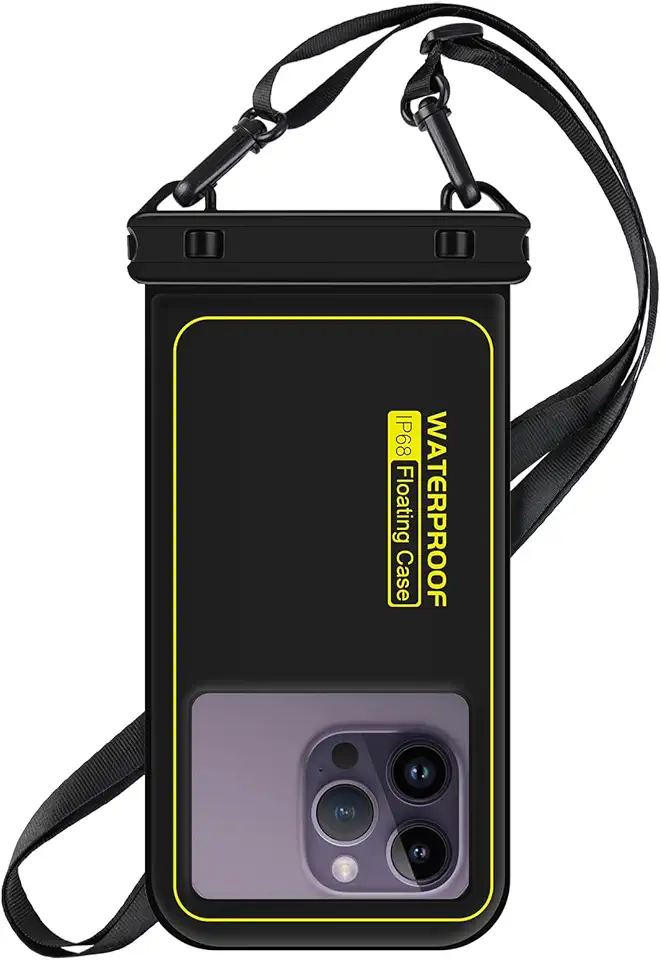 Bolsa de telefone à prova d'água flutuante, capa de telefone IP68 à prova d'água para iPhone 16 Pro 15 14 13 12 11 Pro Max Samsung Google, bolsa seca com cordão ajustável, até 6,7 polegadas preta
