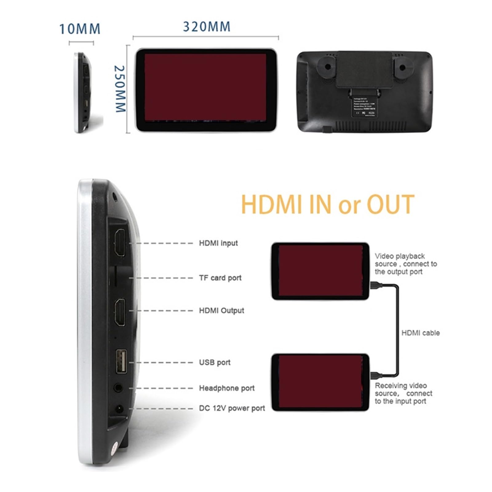 Monitor For Reposacabezas De Coche De 10,1 Pulgadas 3+32G, Pantalla Táctil IPS, Reproductor Multimedia, Pantalla 4K For Asiento Trasero De Coche, Salida HDMI(3-32GB 1 pcs)