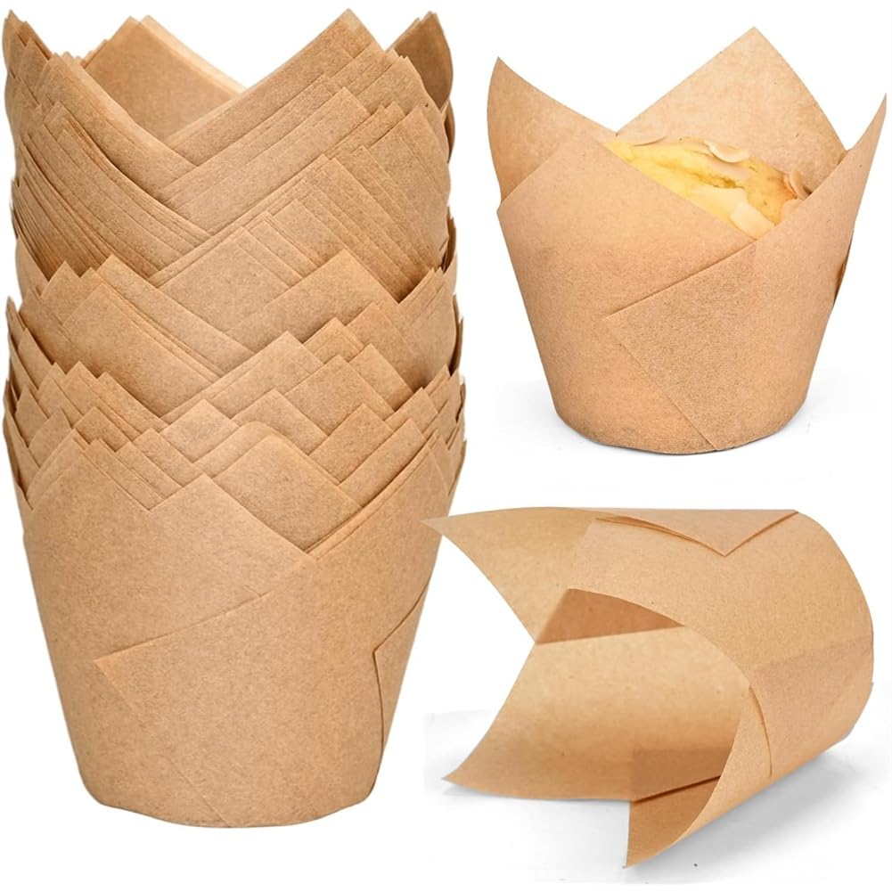 CTRLZS For Baking Supplies- 100pcs Large Muffin Liners, Holder Greaseproof Cup Cake Wrappers& Natural Tulip Cupcake Liners for Party