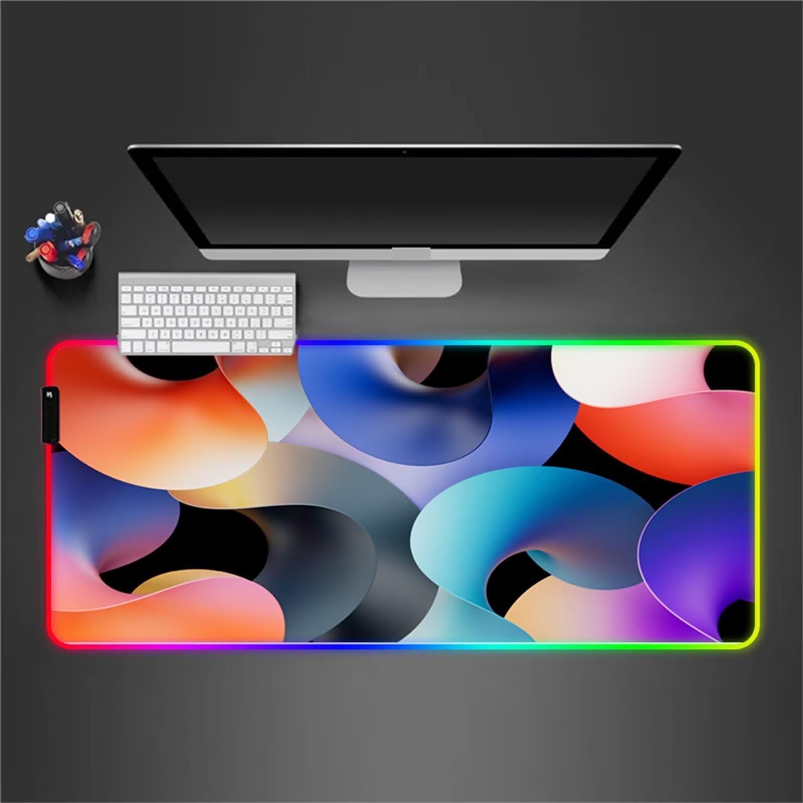 RGB Tapis de Souris Gaming Grand Tapis de Souris XXL 900x400x4mm 14 Modes d'éclairage LED Lumineuse Tapis de Souris Mouse Pad Rétroéclairage pour Gamer Clavier PC, Bleu Vert Orange