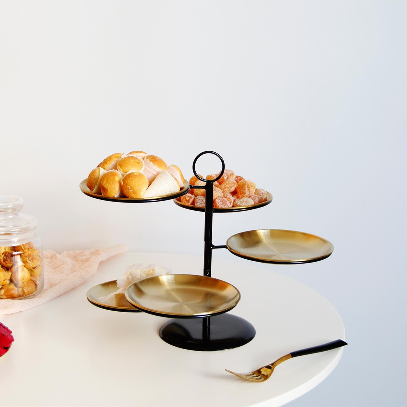 Set di Vassoi E Alzatine per Dessert, 5 Piatti, Vassoio per Antipasti, Frutta E Snack Staccabile, Vassoio per Biscotti per Sala da Pranzo, Compleanno, Oro