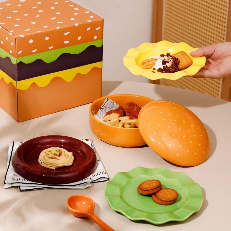 Amazon.com: Ceramic Hamburger Plates and Bowls Sets, 5-Set